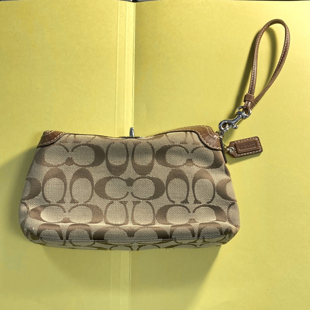COACH brown Wristlet Monogram with top turnlock